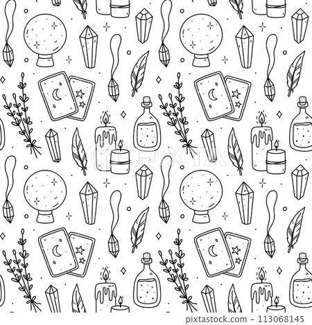 Cute seamless pattern with magic doodles Cute seamless pattern with magic doodles 113068145