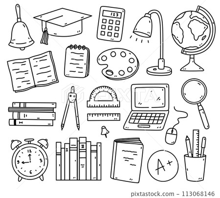 Doodle set of school items Doodle set of school items 113068146