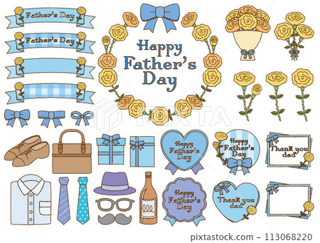 父親節玫瑰與絲帶手繪插畫素材 113068220