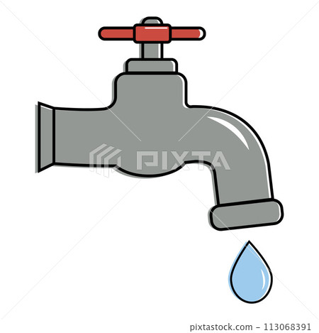 Water tap with falling drop. Isolated on white background. Classical old valve. 113068391