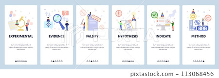 Mobile app onboarding screens. Hardware tools, search evidence, pharma science research. Menu vector banner template for website and mobile development. Web site design flat illustration Mobile app onboarding screens. Hardware tools, search evidence, pharma science research. Menu vector banner template for website and mobile development. Web site design flat illustration 113068456