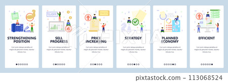 Business icons. Mobile app onboarding screens. Menu vector banner template for website and mobile development. Web site design flat illustration Business icons. Mobile app onboarding screens. Menu vector banner template for website and mobile development. Web site design flat illustration 113068524