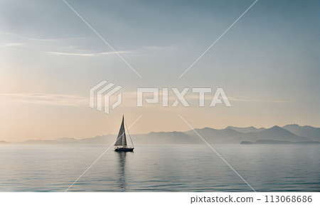 Azure ocean sailboat scene 113068686