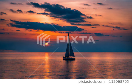 Azure ocean sailboat scene 113068705