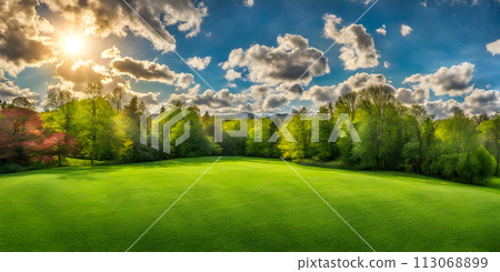 Neatly Trimmed Spring Lawn Scene Neatly Trimmed Spring Lawn Scene 113068899