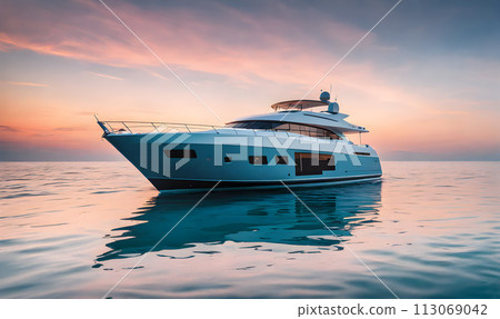 Pastel Serenity: Lone Yacht on Calm Azure Waters 113069042