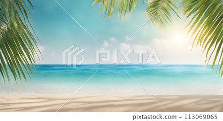 Tranquil Azure Ocean Beach Scene Tranquil Azure Ocean Beach Scene 113069065