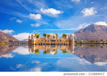 Jal Mahal, water palace in the Man Sagar Lake, Amer, Jaipur, Rajasthan, India Jal Mahal, water palace in the Man Sagar Lake, Amer, Jaipur, Rajasthan, India 113069417