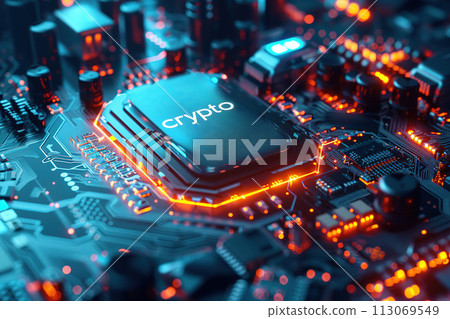 Crypto Sign on Cyber Circuit Background. Futuristic Crypto Background 113069549