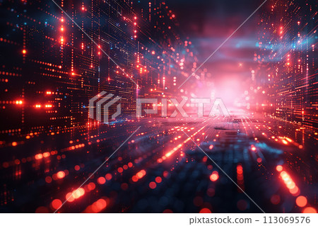 Futuristic Cloud Solution Background Concept with Digital Red Lights Futuristic Cloud Solution Background Concept with Digital Red Lights 113069576