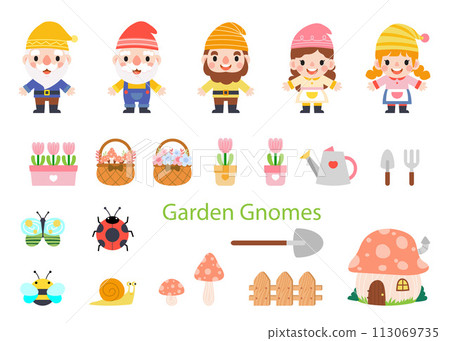Garden Gnomes and Woman cartoon, Gardening and Spring, Garden tools and decor collection 113069735