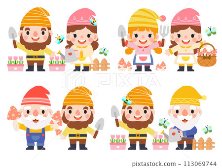 Garden Gnome and Woman cartoon, Gardening and Spring, Garden tools and decor collection Garden Gnome and Woman cartoon, Gardening and Spring, Garden tools and decor collection 113069744