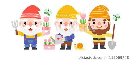 Garden Gnome and Woman cartoon, Gardening and Spring, Garden tools and decor collection 113069748