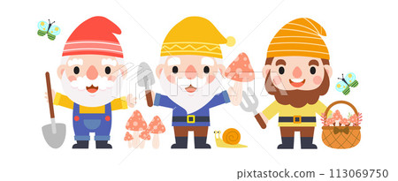 Garden Gnome and Woman cartoon, Gardening and Spring, Garden tools and decor collection Garden Gnome and Woman cartoon, Gardening and Spring, Garden tools and decor collection 113069750