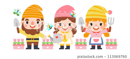 Garden Gnome and Woman cartoon, Gardening and Spring, Garden tools and decor collection 113069760