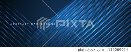 Dark blue abstract modern background with blue glowing stripes. Futuristic technology concept design for banner, backdrop, wallpaper, cover, presentation background. 113069924