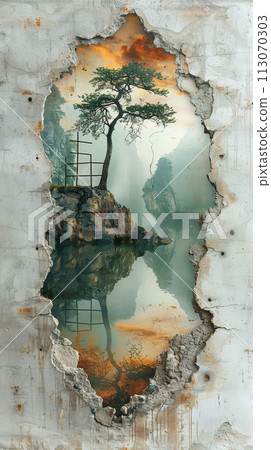 Autumn's Embrace Serene View of Fall Foliage Through Forgotten Windows Autumn's Embrace Serene View of Fall Foliage Through Forgotten Windows 113070303