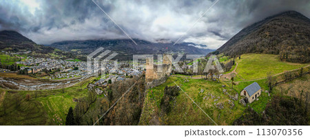 France, Hautes-Pyrenees, Gave de Pau, Luz-Saint-Sauveur, medieval castle of Sainte-Marie, 10th France, Hautes-Pyrenees, Gave de Pau, Luz-Saint-Sauveur, medieval castle of Sainte-Marie, 10th 113070356