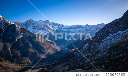 Sunset over the Pyrenees mountains near Gavarnie 113070365