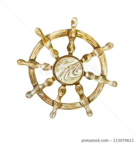 Marine helm isolated on a white background. Hand drawn watercolor illustration for cards, invitations, nautical posters, covers. Day of the Seafarer. Marine helm isolated on a white background. Hand drawn watercolor illustration for cards, invitations, nautical posters, covers. Day of the Seafarer. 113070621