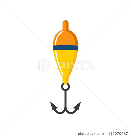 Fishing float with hook. Fishing buoy. Colorful bobber float icon. Vector illustration. Fishing float with hook. Fishing buoy. Colorful bobber float icon. Vector illustration. 113070687