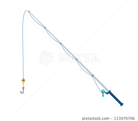 Fishing rod with fishing line, reel, hook and float. Fishing equipment. Tool for recreational sports. Vector illustration. 113070706