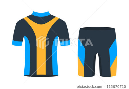 Cycling T shirt and shorts. Cycling sports uniform. Vector illustration. Cycling T shirt and shorts. Cycling sports uniform. Vector illustration. 113070710