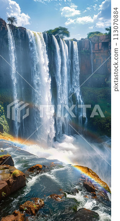 vertical background with view of large beautiful waterfall 113070884