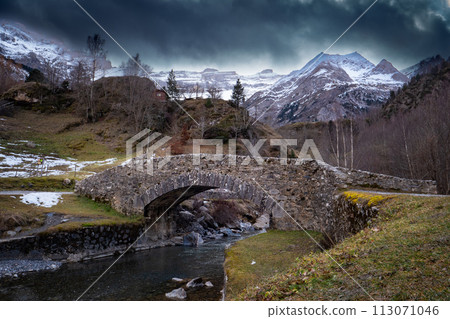 Sunset over the Pyrenees mountains near Gavarnie 113071046