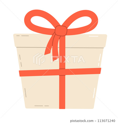 White gift box with red bow. Present box, tied with red wrapping ribbon. Flat vector isolated illustration White gift box with red bow. Present box, tied with red wrapping ribbon. Flat vector isolated illustration 113071240
