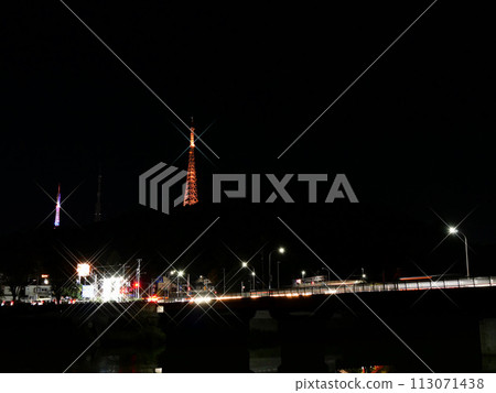 Night view of Sendai City (Miyazawa Bridge and Dainenjiyama Radio Tower) [Miyagi Prefecture] 113071438