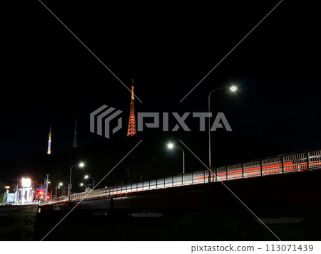 Night view of Sendai City (Miyazawa Bridge and Dainenjiyama Radio Tower) [Miyagi Prefecture] 113071439