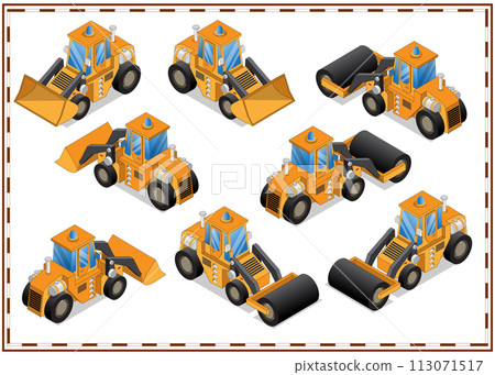 Construction machinery. Isolated on a white background. Isometric. Vector illustration. 113071517