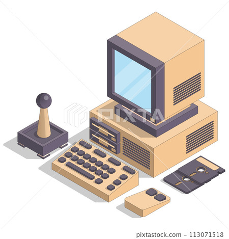 Old computer. Isometric. Isolated on a white background. Vector illustration. 113071518