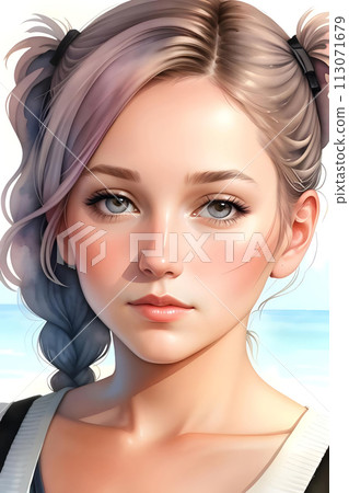 Nice girl. Imitation of painting. Stylized illustration. Nice girl. Imitation of painting. Stylized illustration. 113071679