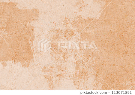 Stucco plaster surface, concrete wall background texture of orange painted cement 113071891