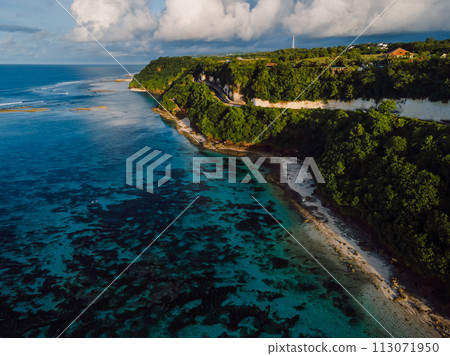 Coastline with road in rocks on Bali. Aerial view near Pandawa beach 113071950