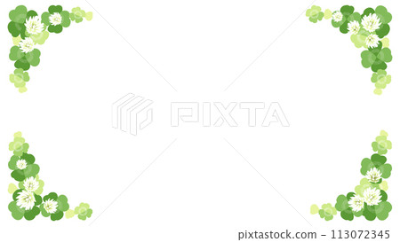 Four-leaf clover and white clover flower frame (brackets), aspect ratio 16:9 113072345