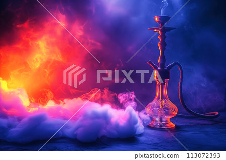 hookah with shisha smoke with neon hookah with shisha smoke with neon 113072393