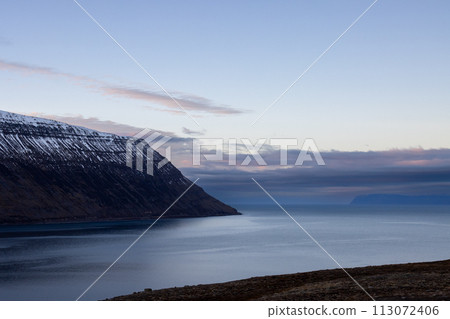 Sunset at the fjord, Westfjords, Iceland 113072406