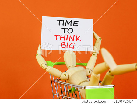 Time to think big symbol. Concept words Time to think big on beautiful white paper. Beautiful orange background. Businessman model. Business and time to think big concept. Copy space. Time to think big symbol. Concept words Time to think big on beautiful white paper. Beautiful orange background. Businessman model. Business and time to think big concept. Copy space. 113072594