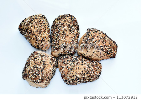Homemade bread baked in the oven. 113072912