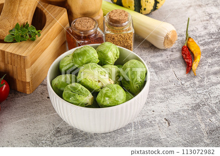 Brussels sprout cabbage in the bowl 113072982