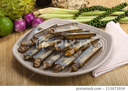 Raw fresh Razor clam mollusk Raw fresh Razor clam mollusk 113073034