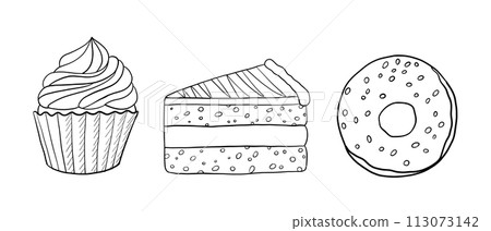 Sweets set vector icons hand drawn doodle. 113073142