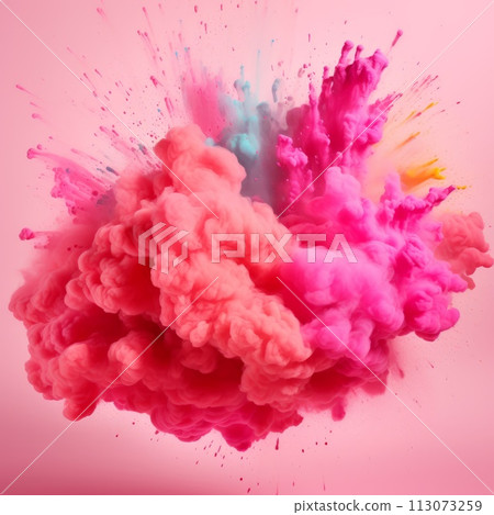 Abstract background explosion of colored bubble gum powder aerosol 113073259
