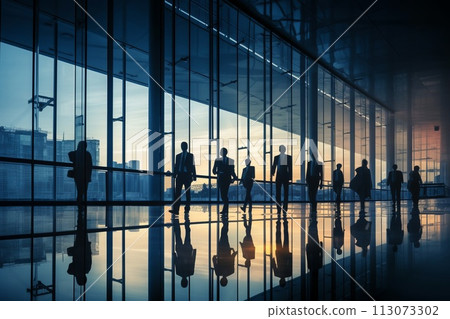 Silhouettes of blur Business People in an Office Building Silhouettes of blur Business People in an Office Building 113073302