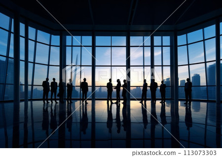 Silhouettes of blur Business People in an Office Building Silhouettes of blur Business People in an Office Building 113073303