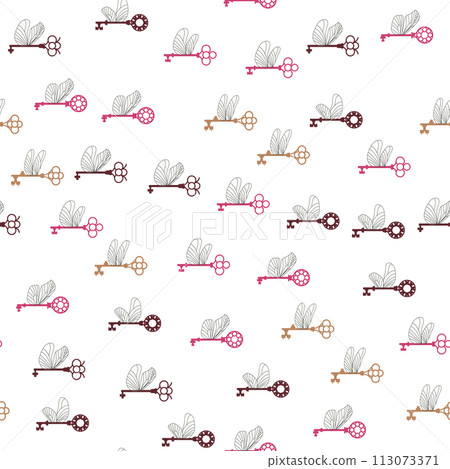 Seamless pattern with magic keys with wings. Vector. Seamless pattern with magic keys with wings. Vector. 113073371