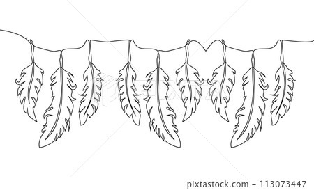 Self-drawing of continuous drawing of one line of an isolated object feather 113073447